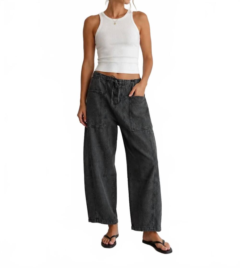 NEW EE:SOME max drawstring denim barrel jeans in black